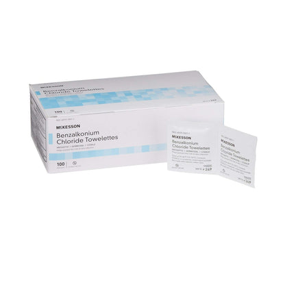 McKesson Benzalkoniumchlorid-Tücher [Packung mit 100] Erste-Hilfe-Antiseptische Tücher, steril, einzeln verpackt