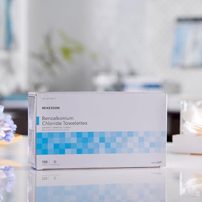 McKesson Benzalkoniumchlorid-Tücher [Packung mit 100] Erste-Hilfe-Antiseptische Tücher, steril, einzeln verpackt