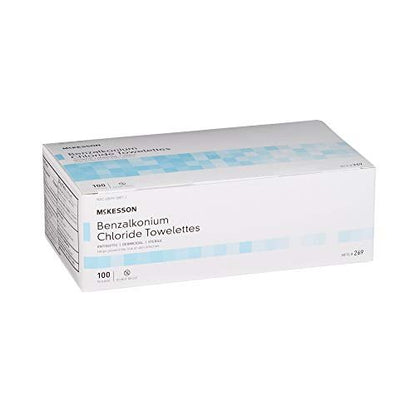 McKesson Benzalkoniumchlorid-Tücher [Packung mit 100] Erste-Hilfe-Antiseptische Tücher, steril, einzeln verpackt