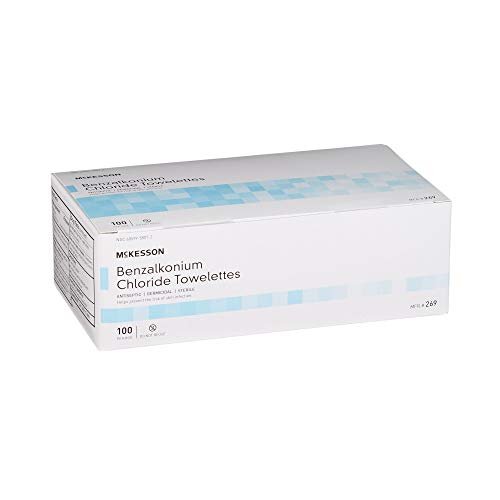 McKesson Benzalkoniumchlorid-Tücher [Packung mit 100] Erste-Hilfe-Antiseptische Tücher, steril, einzeln verpackt