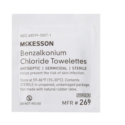 McKesson Benzalkoniumchlorid-Tücher [Packung mit 100] Erste-Hilfe-Antiseptische Tücher, steril, einzeln verpackt