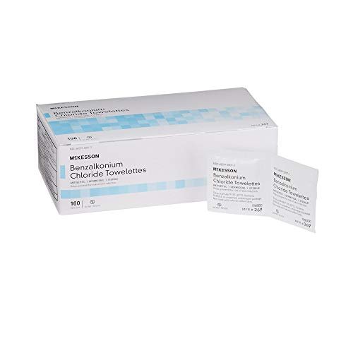 McKesson Benzalkoniumchlorid-Tücher [Packung mit 100] Erste-Hilfe-Antiseptische Tücher, steril, einzeln verpackt
