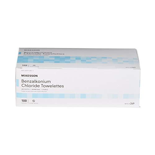 McKesson Benzalkoniumchlorid-Tücher [Packung mit 100] Erste-Hilfe-Antiseptische Tücher, steril, einzeln verpackt