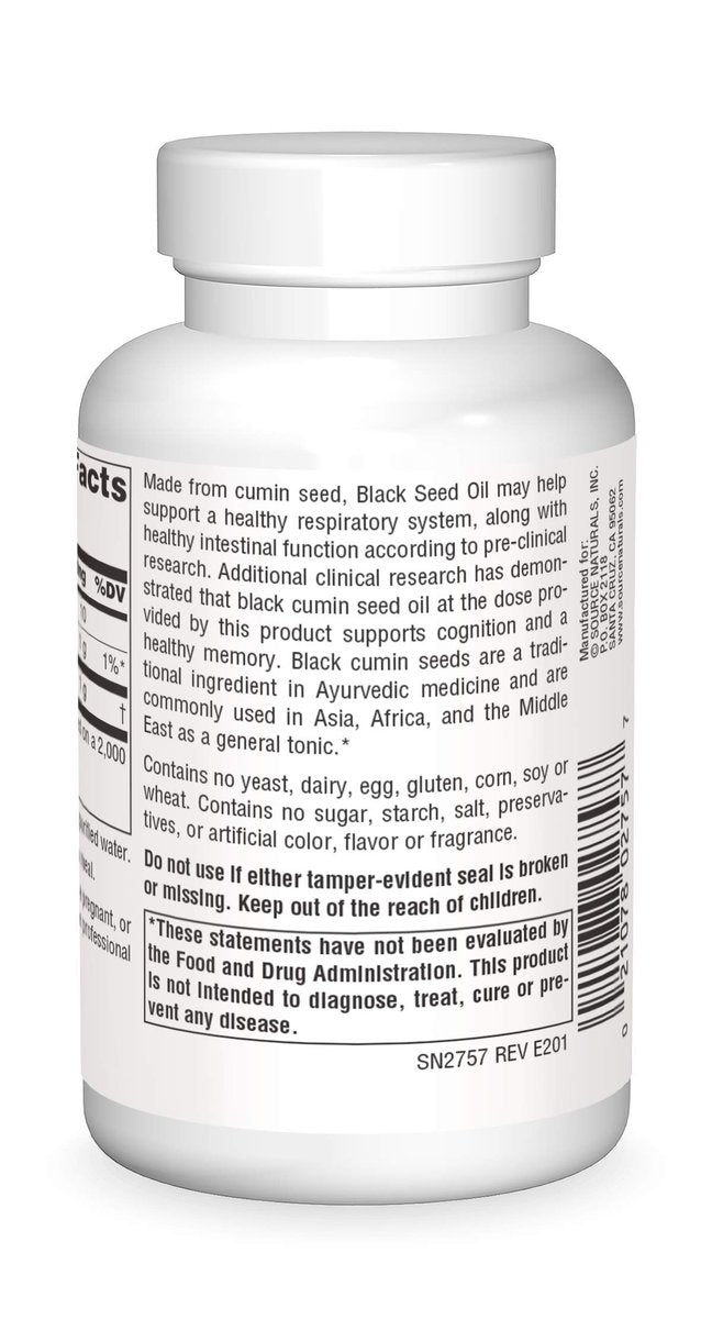 Source Naturals Schwarzkümmelöl für Atemwegsunterstützung - 120 Softgels