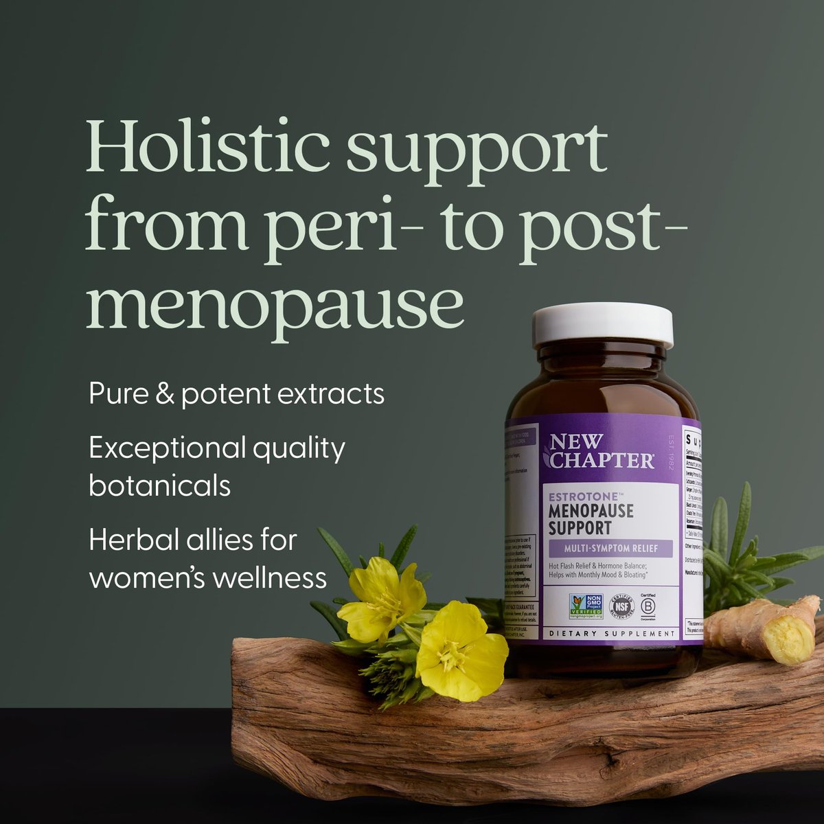 New Chapter Menopause Supplement - Estrotone Kräuter-Hormonbalance für Frauen in den Wechseljahren, mit Traubensilberkerze zur Linderung von Hitzewallungen und Nachtschweiß + Mönchspfeffer, ohne zugesetzte Hormone - 30 Stück