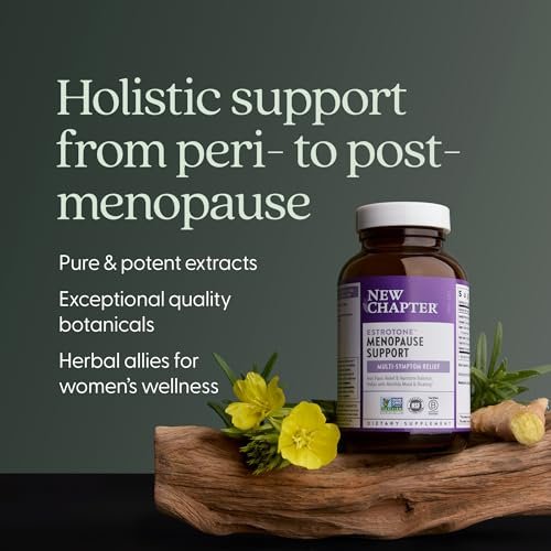 New Chapter Menopause Supplement - Estrotone Kräuter-Hormonbalance für Frauen in den Wechseljahren, mit Traubensilberkerze zur Linderung von Hitzewallungen und Nachtschweiß + Mönchspfeffer, ohne zugesetzte Hormone - 30 Stück