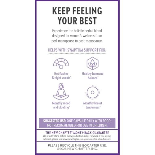 New Chapter Menopause Supplement - Estrotone Kräuter-Hormonbalance für Frauen in den Wechseljahren, mit Traubensilberkerze zur Linderung von Hitzewallungen und Nachtschweiß + Mönchspfeffer, ohne zugesetzte Hormone - 30 Stück