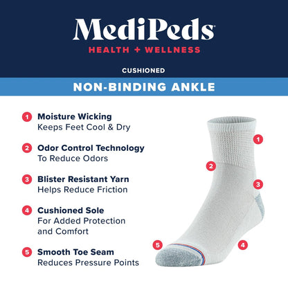 MediPeds Quarter-Socken mit nicht einschnürendem Bund, Polsterung und blasenresistent, 4 Paar, Weiß mit Pink, Schuhgröße: Herren 6-9; Damen 6-10