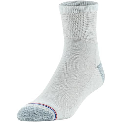 MediPeds Quarter-Socken mit nicht einschnürendem Bund, Polsterung und blasenresistent, 4 Paar, Weiß mit Pink, Schuhgröße: Herren 6-9; Damen 6-10