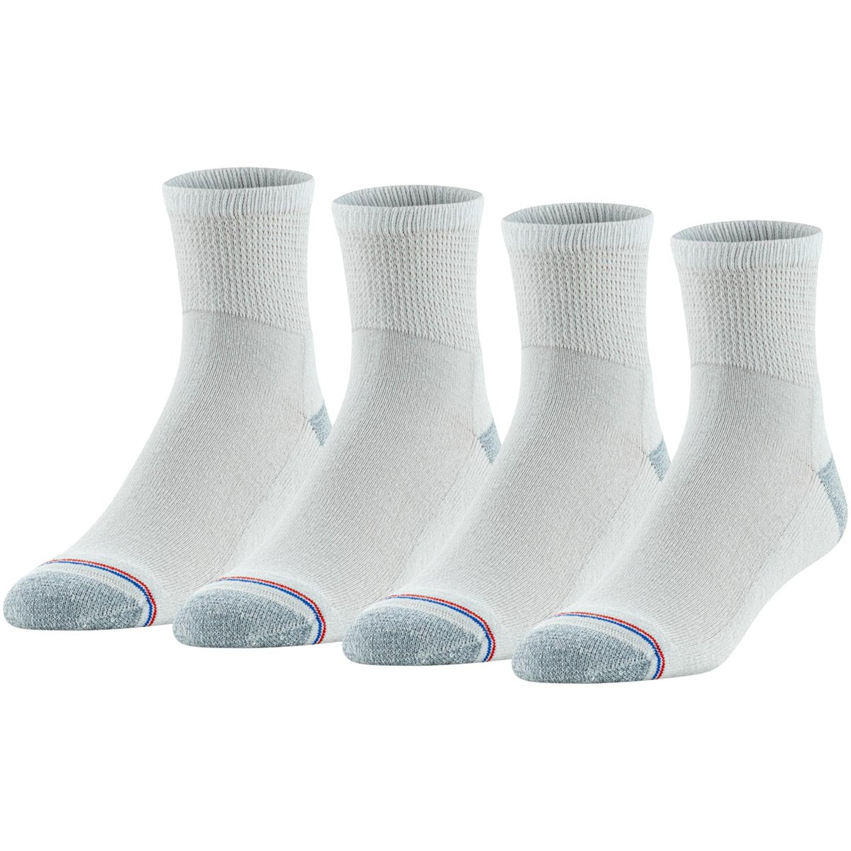MediPeds Quarter-Socken mit nicht einschnürendem Bund, Polsterung und blasenresistent, 4 Paar, Weiß mit Pink, Schuhgröße: Herren 6-9; Damen 6-10
