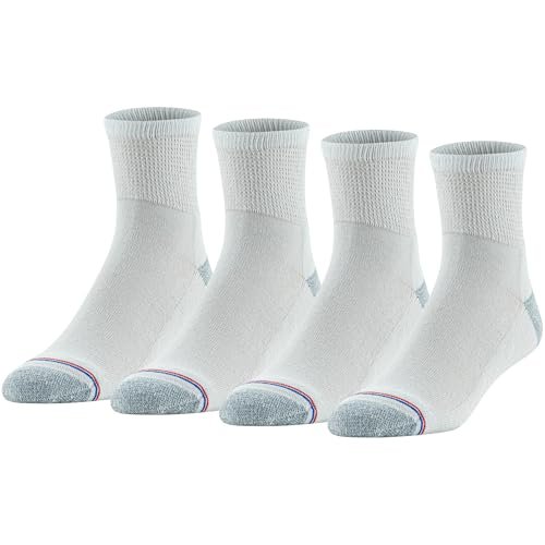 MediPeds Quarter-Socken mit nicht einschnürendem Bund, Polsterung und blasenresistent, 4 Paar, Weiß mit Pink, Schuhgröße: Herren 6-9; Damen 6-10