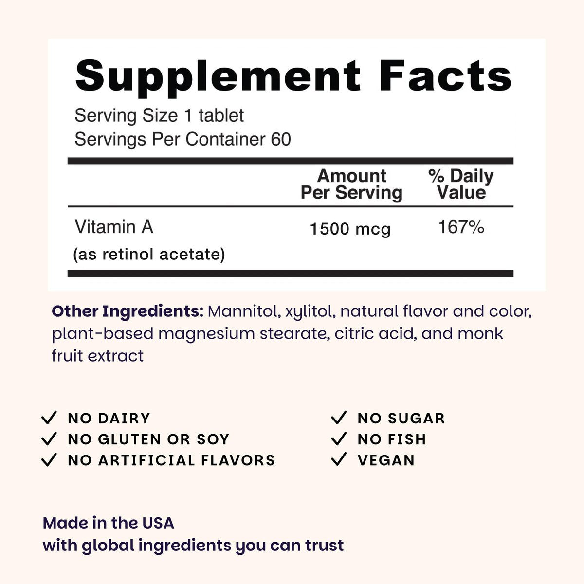 EZ Melts Vitamin A – Haut-, Augen- und Knochengesundheit, unterstützt das Nervensystem, ohne künstliche Aromen, Nicht-GVO & Vegan, Erdbeer-Geschmack, 60 lösliche Tabletten (60 Portionen)
