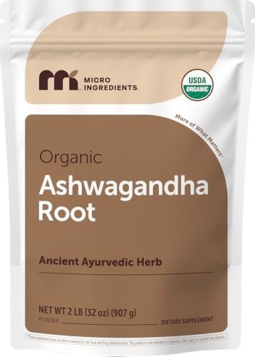 Bio Ashwagandha Wurzelpulver, 2 lb (907 g) | 453 Portionen | Reines Withania Somnifera Wurzel | Ayurvedisches Kraut