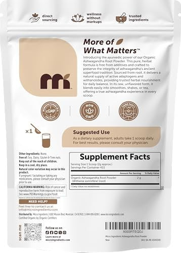 Bio Ashwagandha Wurzelpulver, 2 lb (907 g) | 453 Portionen | Reines Withania Somnifera Wurzel | Ayurvedisches Kraut