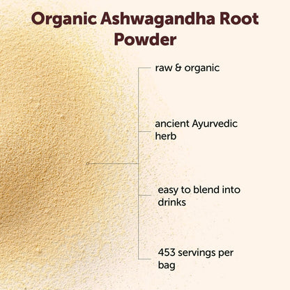 Bio Ashwagandha Wurzelpulver, 2 lb (907 g) | 453 Portionen | Reines Withania Somnifera Wurzel | Ayurvedisches Kraut