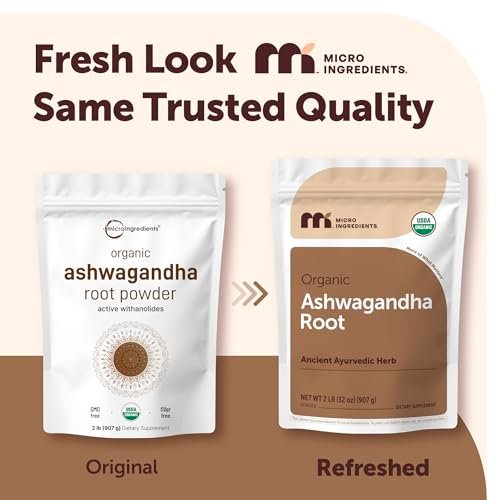 Bio Ashwagandha Wurzelpulver, 2 lb (907 g) | 453 Portionen | Reines Withania Somnifera Wurzel | Ayurvedisches Kraut
