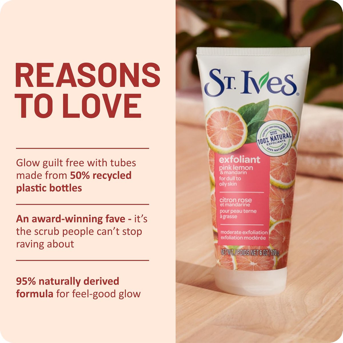 St. Ives Gesichtspeeling 3er-Pack – Hautaufhellendes Pink Lemon & Mandarin für strahlende Haut, 6 Unzen pro Stück