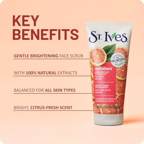 St. Ives Gesichtspeeling 3er-Pack – Hautaufhellendes Pink Lemon & Mandarin für strahlende Haut, 6 Unzen pro Stück