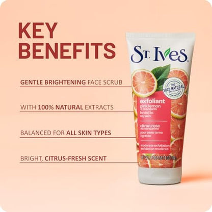 St. Ives Gesichtspeeling 3er-Pack – Hautaufhellendes Pink Lemon & Mandarin für strahlende Haut, 6 Unzen pro Stück