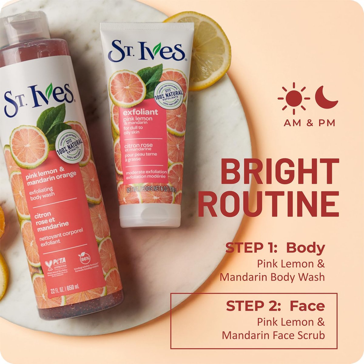 St. Ives Gesichtspeeling 3er-Pack – Hautaufhellendes Pink Lemon & Mandarin für strahlende Haut, 6 Unzen pro Stück