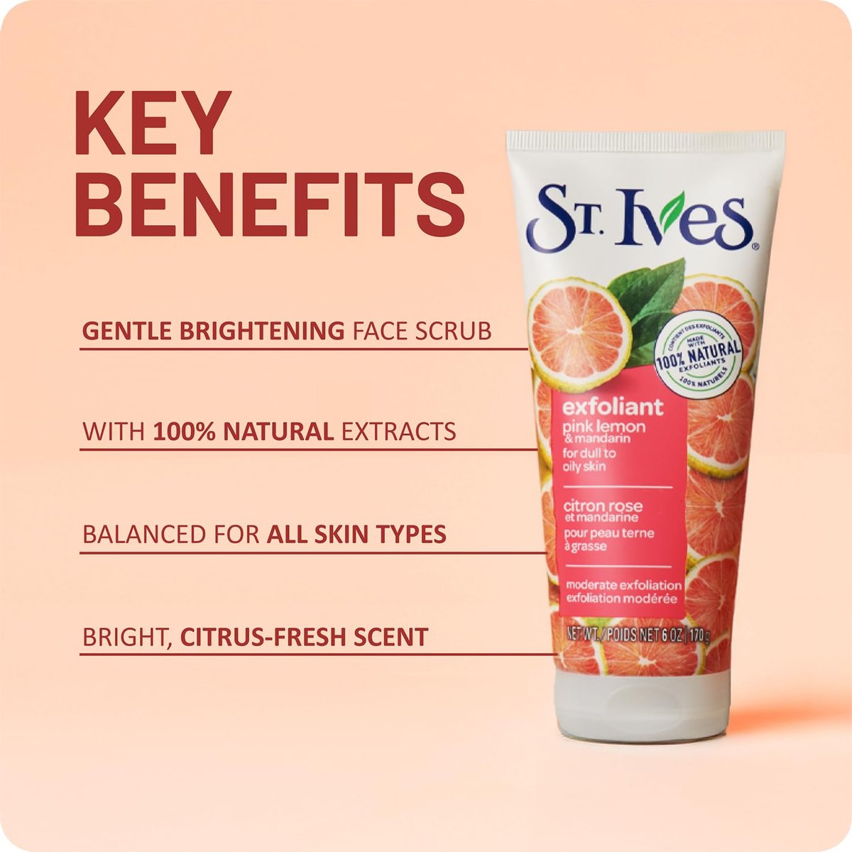 St. Ives Gesichtspeeling 3er-Pack – Hautaufhellendes Pink Lemon & Mandarin für strahlende Haut, 6 Unzen pro Stück