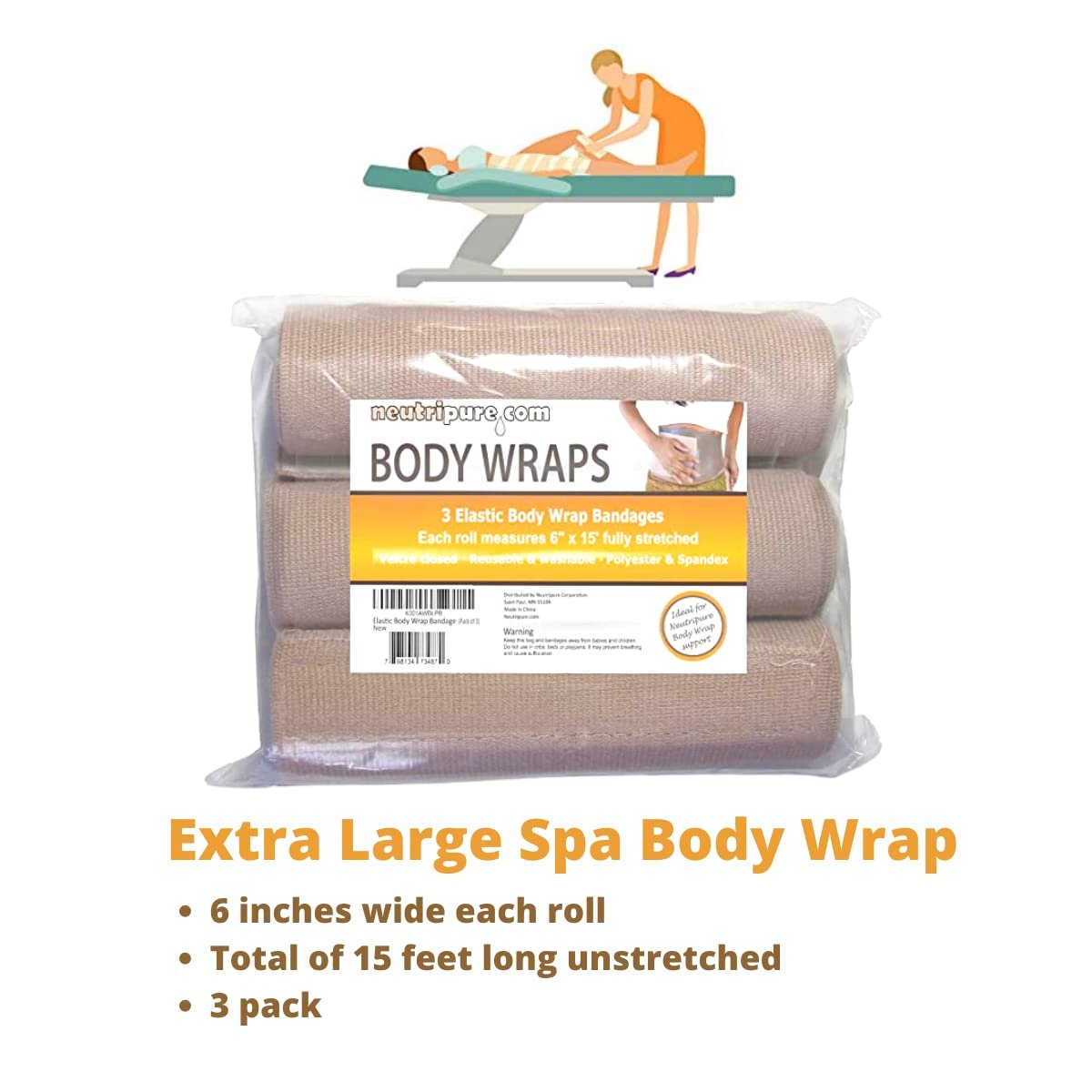 Neutripure Body Wrap Support - Elastische Stretchbandagen - Waschbar und extra breit (3er-Pack)