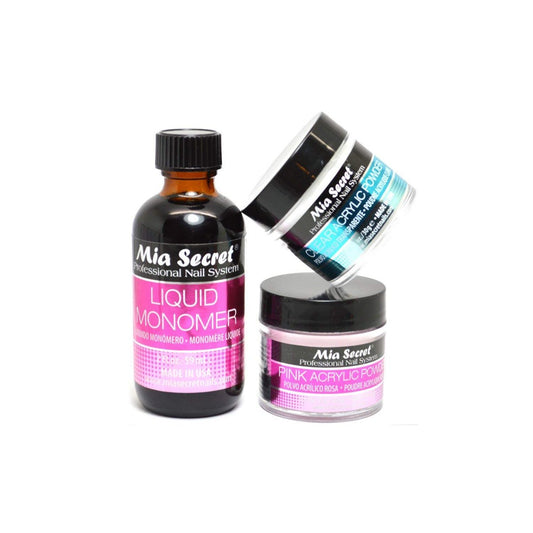 Mia Secret Acryl-Pulver & Monomer Set – 2oz Liquid + 1oz Clear + 1oz Pink Acrylpulver für Nagelkunst
