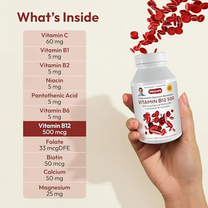 ANDREW LESSMAN Vitamin B12 500 60 Kapseln – Absorptionsgeschütztes Methylcobalamin (Natürliches Coenzym B12), Essentiell für Energie und Stressunterstützung, Plus B-Komplex, Leicht zu Schluckende Kapseln