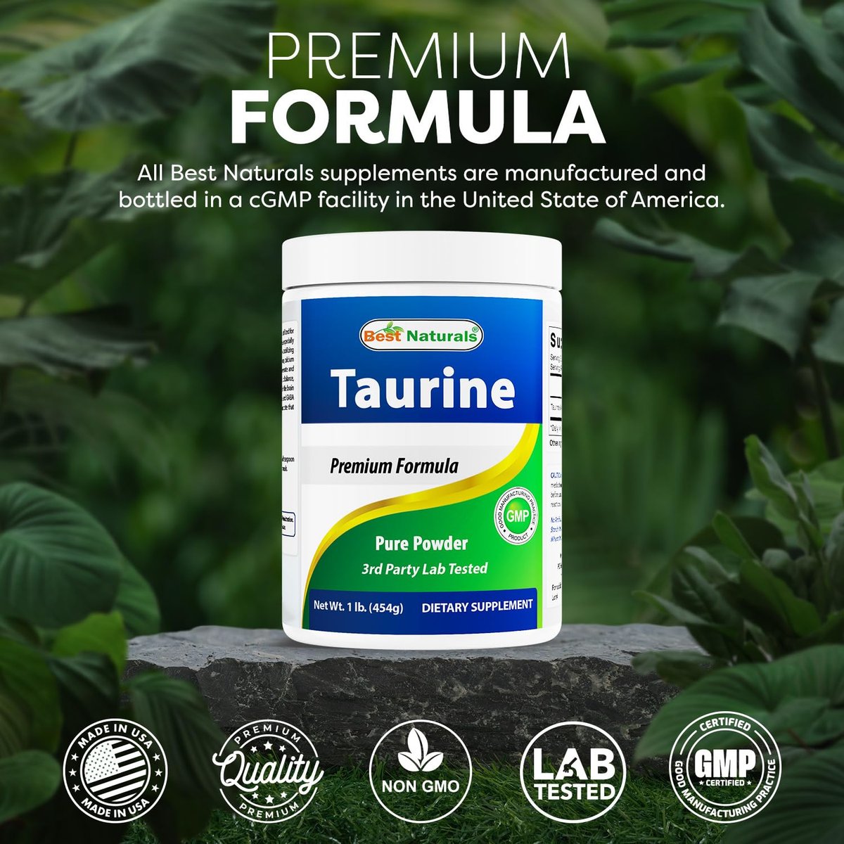 Best Naturals 100% Reines Taurin Pulver in freier Form – 1000 mg pro Portion – 454 g (1 lb)