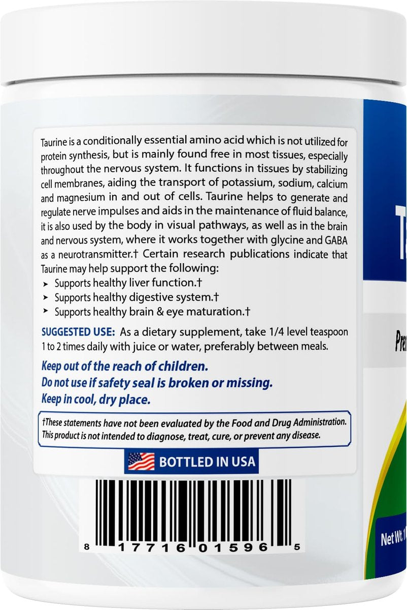 Best Naturals 100% Reines Taurin Pulver in freier Form – 1000 mg pro Portion – 454 g (1 lb)
