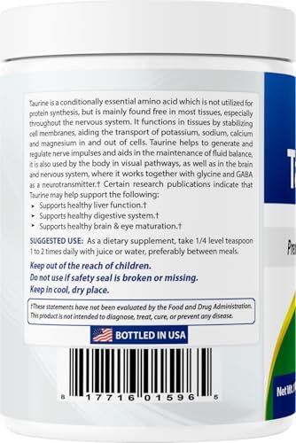 Best Naturals 100% Reines Taurin Pulver in freier Form – 1000 mg pro Portion – 454 g (1 lb)