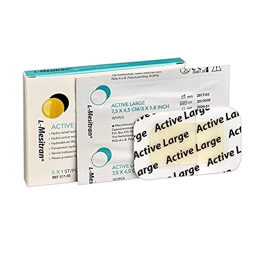 L-Mesitran Medizinische Honig-Wundauflagen (5 Stück pro Packung) – 30% Honig – Wundheilung, wasserdicht, steril, nicht haftend, für kleine Schnitte, Schürfwunden, Verbrennungen