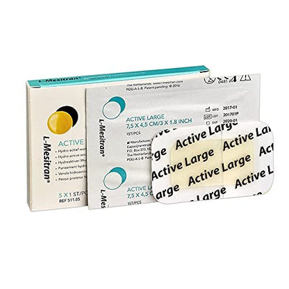 L-Mesitran Medizinische Honig-Wundauflagen (5 Stück pro Packung) – 30% Honig – Wundheilung, wasserdicht, steril, nicht haftend, für kleine Schnitte, Schürfwunden, Verbrennungen