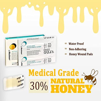L-Mesitran Medizinische Honig-Wundauflagen (5 Stück pro Packung) – 30% Honig – Wundheilung, wasserdicht, steril, nicht haftend, für kleine Schnitte, Schürfwunden, Verbrennungen
