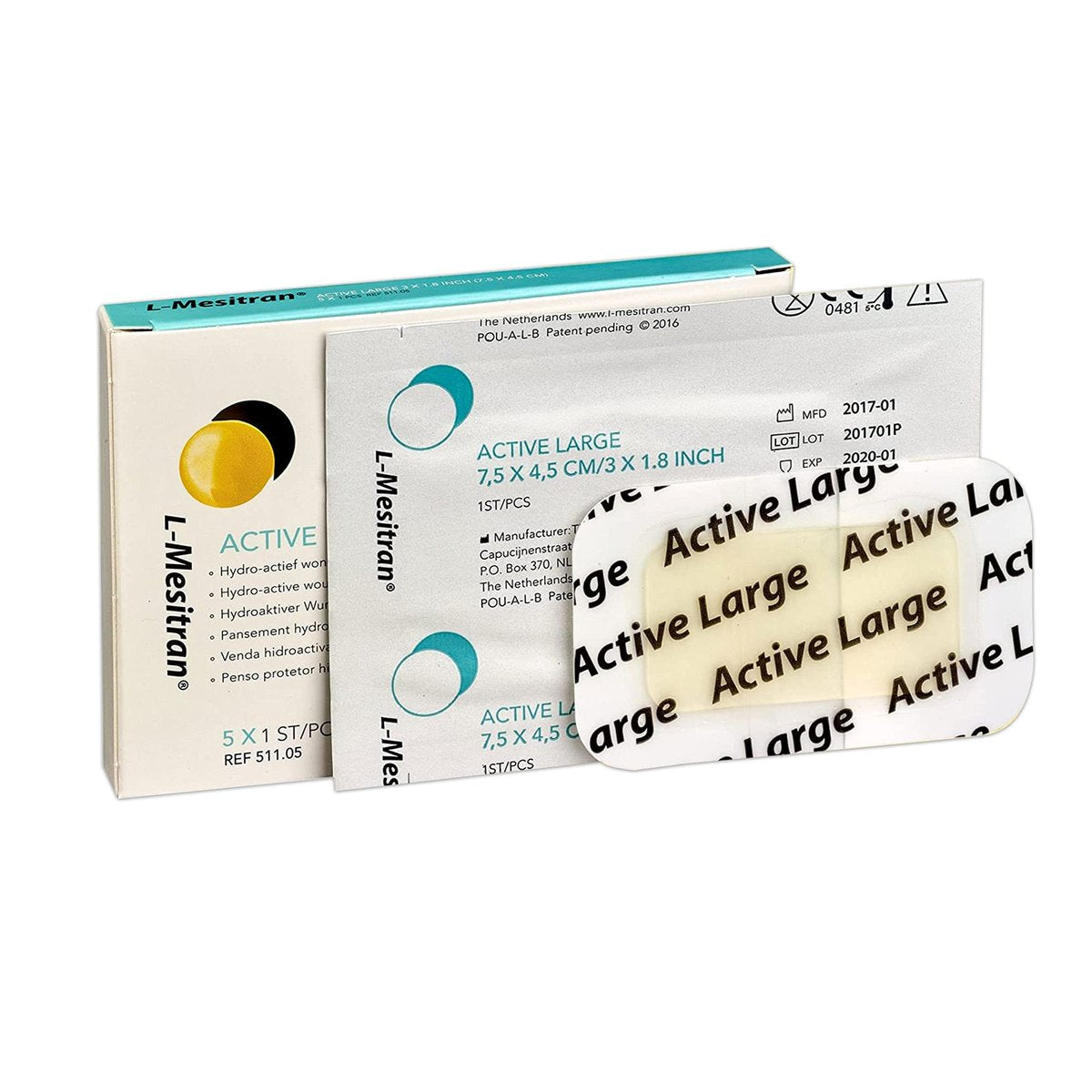 L-Mesitran Medizinische Honig-Wundauflagen (5 Stück pro Packung) – 30% Honig – Wundheilung, wasserdicht, steril, nicht haftend, für kleine Schnitte, Schürfwunden, Verbrennungen