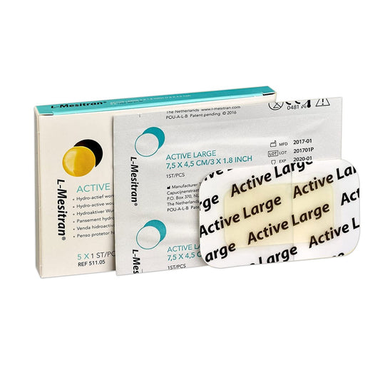 L-Mesitran Medizinische Honig-Wundauflagen (5 Stück pro Packung) – 30% Honig – Wundheilung, wasserdicht, steril, nicht haftend, für kleine Schnitte, Schürfwunden, Verbrennungen