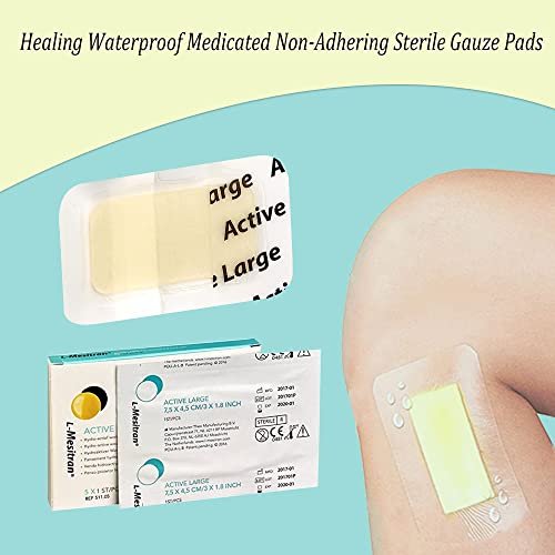L-Mesitran Medizinische Honig-Wundauflagen (5 Stück pro Packung) – 30% Honig – Wundheilung, wasserdicht, steril, nicht haftend, für kleine Schnitte, Schürfwunden, Verbrennungen
