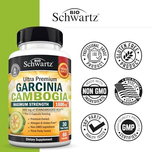 Garcinia Cambogia Kapseln zur Gewichtsabnahme – Appetitzügler & Fatburner für Männer & Frauen – 1600 mg natürlicher Extrakt & 960 mg HCA – Stoffwechsel-Booster & Kohlenhydratblocker – 60 Kapseln