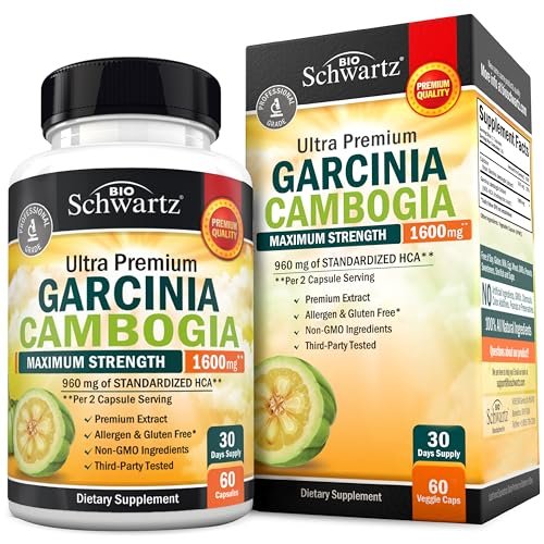 Garcinia Cambogia Kapseln zur Gewichtsabnahme – Appetitzügler & Fatburner für Männer & Frauen – 1600 mg natürlicher Extrakt & 960 mg HCA – Stoffwechsel-Booster & Kohlenhydratblocker – 60 Kapseln