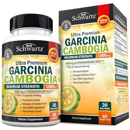Garcinia Cambogia Kapseln zur Gewichtsabnahme – Appetitzügler & Fatburner für Männer & Frauen – 1600 mg natürlicher Extrakt & 960 mg HCA – Stoffwechsel-Booster & Kohlenhydratblocker – 60 Kapseln