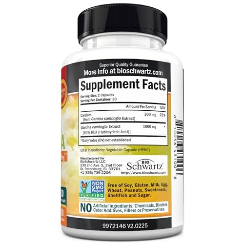Garcinia Cambogia Kapseln zur Gewichtsabnahme – Appetitzügler & Fatburner für Männer & Frauen – 1600 mg natürlicher Extrakt & 960 mg HCA – Stoffwechsel-Booster & Kohlenhydratblocker – 60 Kapseln