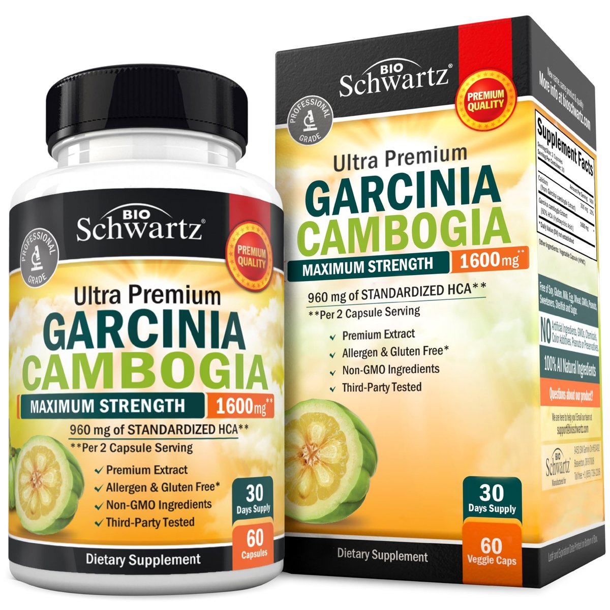 Garcinia Cambogia Kapseln zur Gewichtsabnahme – Appetitzügler & Fatburner für Männer & Frauen – 1600 mg natürlicher Extrakt & 960 mg HCA – Stoffwechsel-Booster & Kohlenhydratblocker – 60 Kapseln