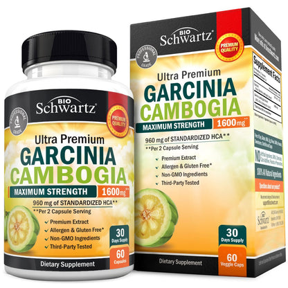 Garcinia Cambogia Kapseln zur Gewichtsabnahme – Appetitzügler & Fatburner für Männer & Frauen – 1600 mg natürlicher Extrakt & 960 mg HCA – Stoffwechsel-Booster & Kohlenhydratblocker – 60 Kapseln