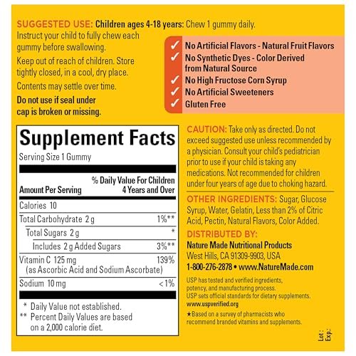 Nature Made Kids First Vitamin C Gummis für Kinder – Nahrungsergänzungsmittel zur Unterstützung des Immunsystems, 110 Gummis, 110 Tage Vorrat