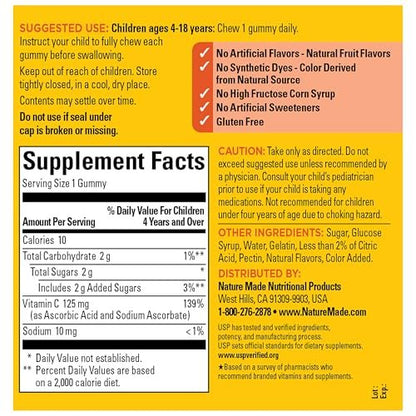 Nature Made Kids First Vitamin C Gummis für Kinder – Nahrungsergänzungsmittel zur Unterstützung des Immunsystems, 110 Gummis, 110 Tage Vorrat