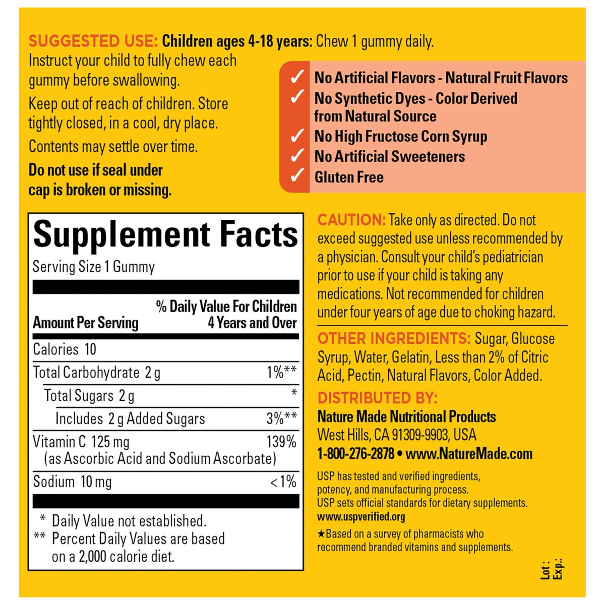 Nature Made Kids First Vitamin C Gummis für Kinder – Nahrungsergänzungsmittel zur Unterstützung des Immunsystems, 110 Gummis, 110 Tage Vorrat
