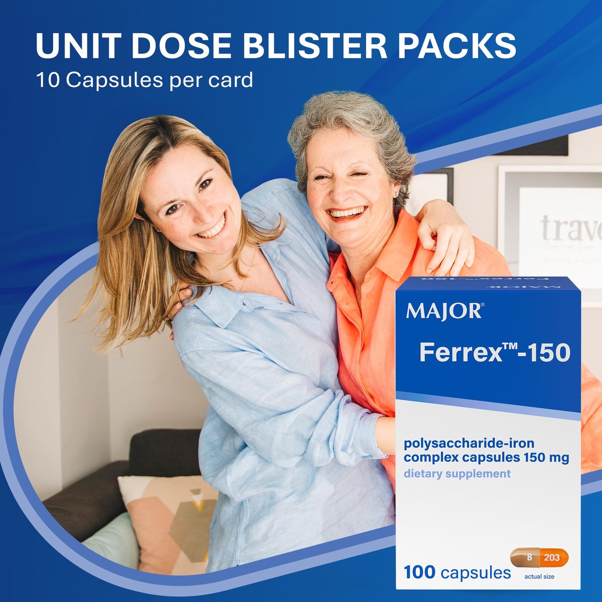 MAJOR Ferrex-150 Polysaccharide-Eisen-Komplex Kapseln 150 mg – Eisenpräparat für Frauen und Männer – Magenschonend – 100 Kapseln (1 Packung)