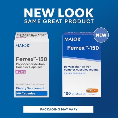MAJOR Ferrex-150 Polysaccharide-Eisen-Komplex Kapseln 150 mg – Eisenpräparat für Frauen und Männer – Magenschonend – 100 Kapseln (1 Packung)