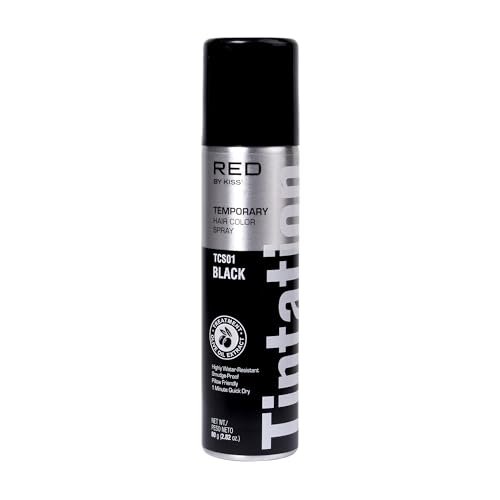 Red by Kiss Tintation Temporäre Haarfarbe Spray - Sofortige Grauabdeckung & Ansatz-Touch-Up, Wasserabweisend & Verwischfest, Leicht Auswaschbar, Schnelltrocknend (Schwarz, 80 ml)