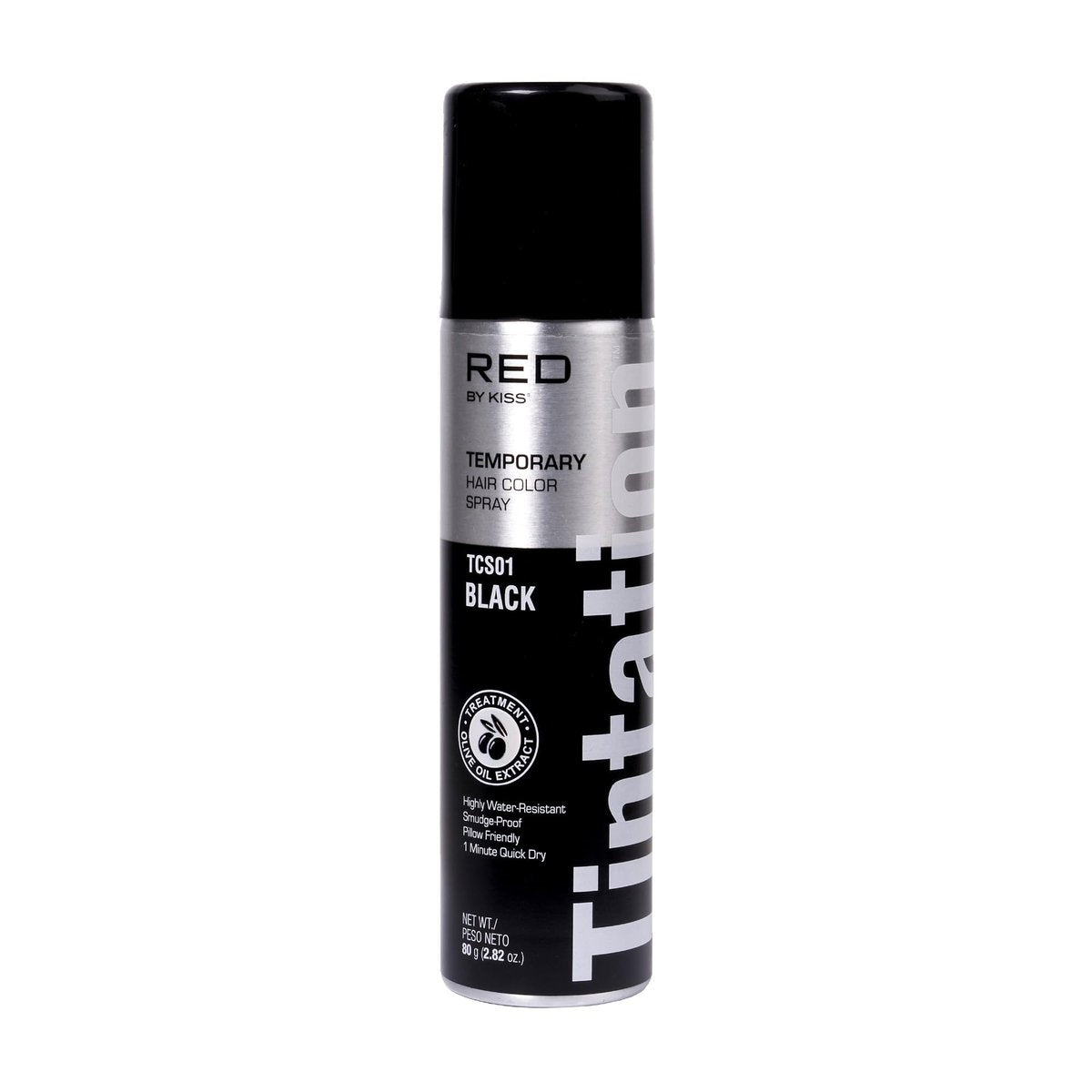 Red by Kiss Tintation Temporäre Haarfarbe Spray - Sofortige Grauabdeckung & Ansatz-Touch-Up, Wasserabweisend & Verwischfest, Leicht Auswaschbar, Schnelltrocknend (Schwarz, 80 ml)